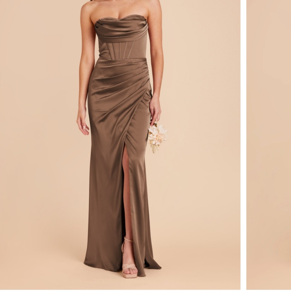 Birdy Grey Strapless Satin Dress in Brown